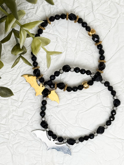 Armband "Alae Noctis" | Obsidian | Silber & Gold | Edelstahl