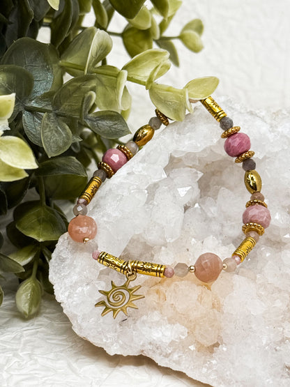 Armband "Aurora Rosea" | Rhodochrosit & Mondstein | Silber & Gold | Edelstahl