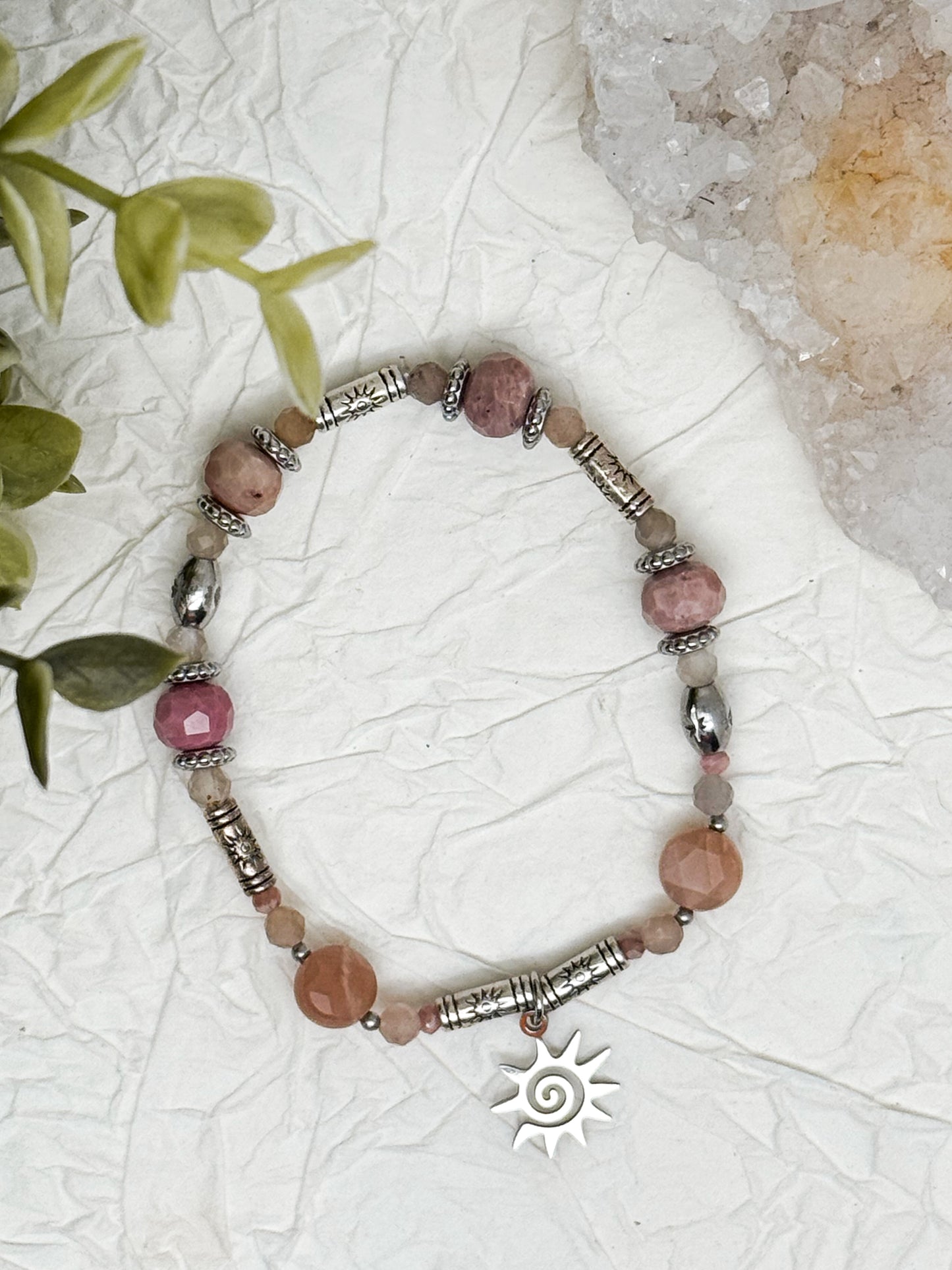 Armband "Aurora Rosea" | Rhodochrosit & Mondstein | Silber & Gold | Edelstahl