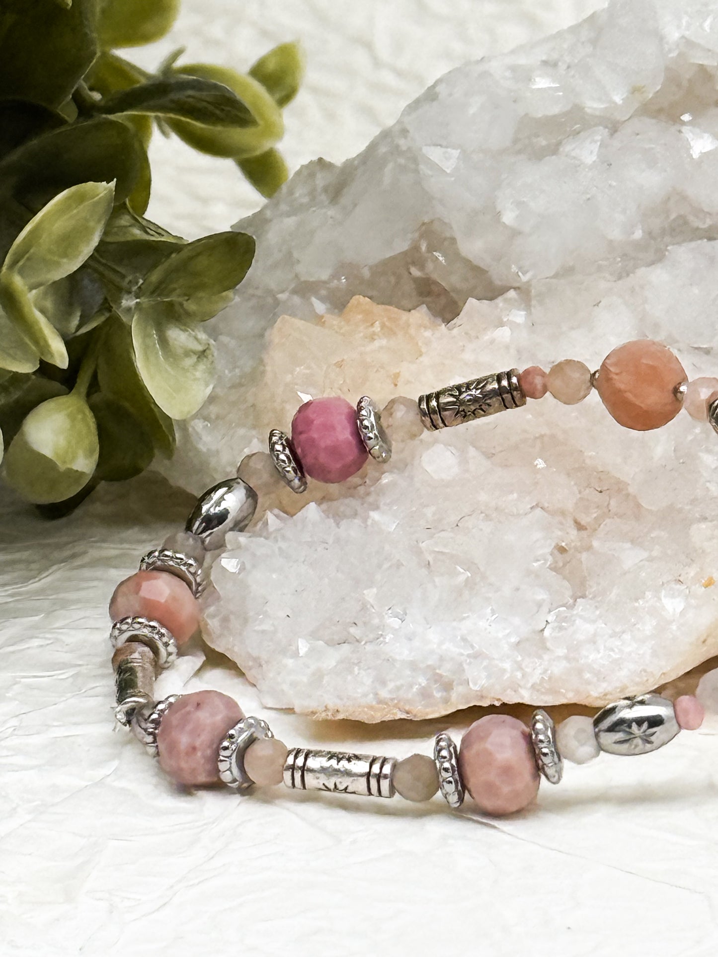 Armband "Aurora Rosea" | Rhodochrosit & Mondstein | Silber & Gold | Edelstahl