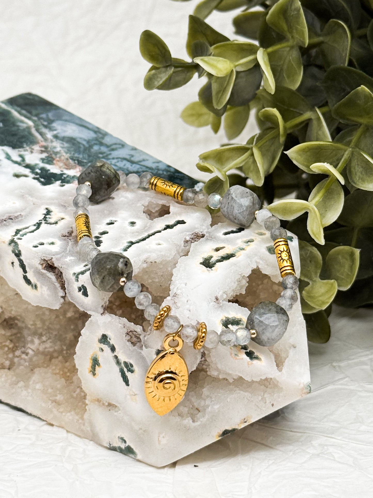 Armband "Oculus Lucis" | Labradorit | Silber & Gold | Edelstahl