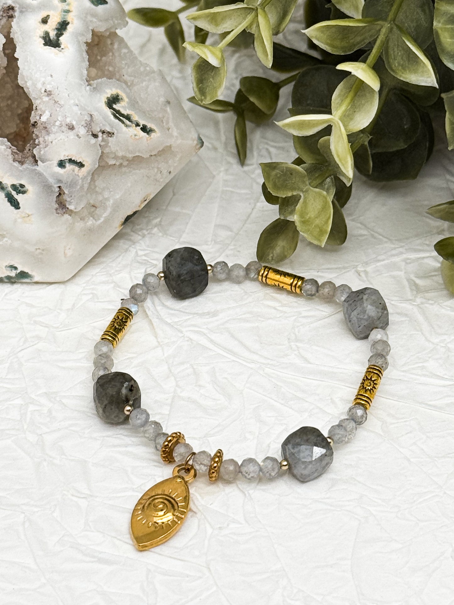 Armband "Oculus Lucis" | Labradorit | Silber & Gold | Edelstahl