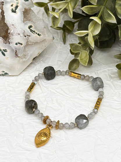 Armband "Oculus Lucis" | Labradorit | Silber & Gold | Edelstahl