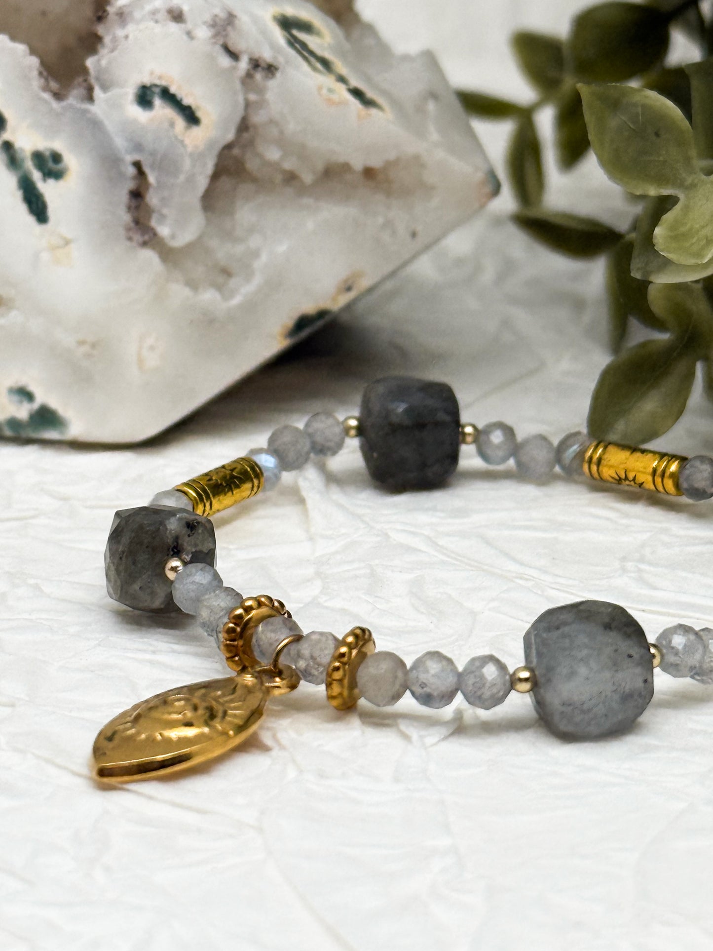 Armband "Oculus Lucis" | Labradorit | Silber & Gold | Edelstahl