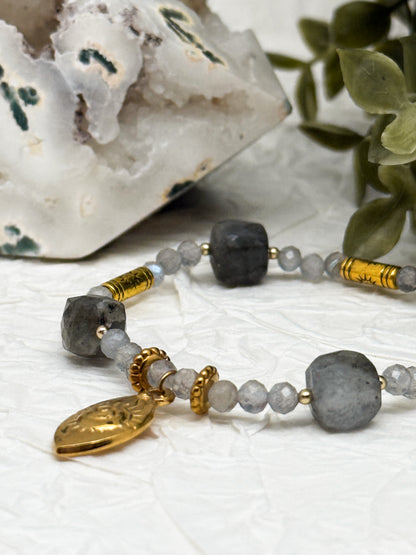 Armband "Oculus Lucis" | Labradorit | Silber & Gold | Edelstahl