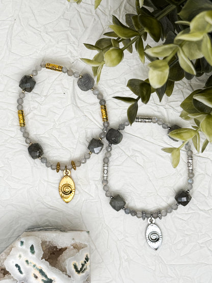 Armband "Oculus Lucis" | Labradorit | Silber & Gold | Edelstahl