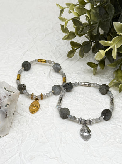 Armband "Oculus Lucis" | Labradorit | Silber & Gold | Edelstahl