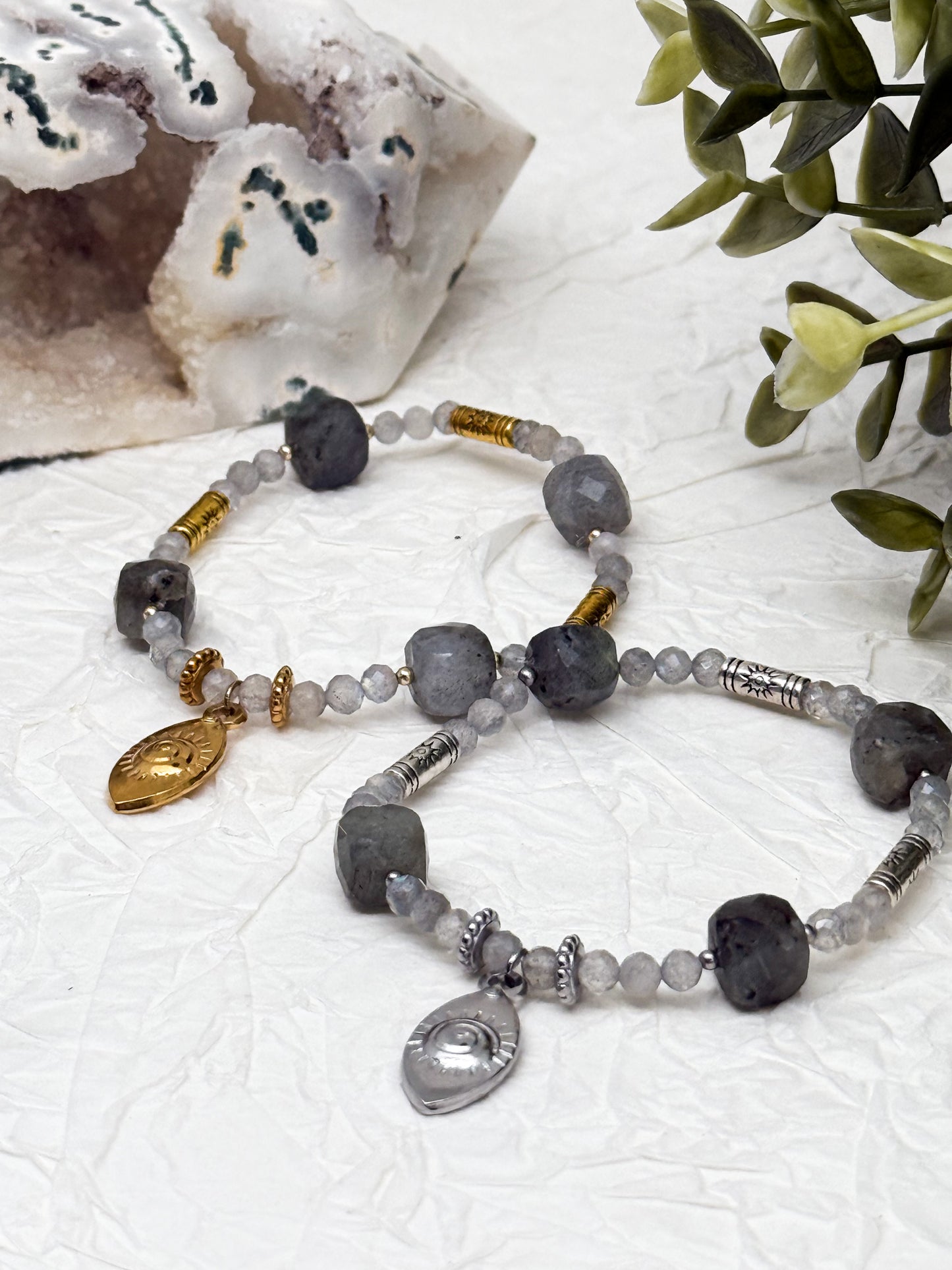 Armband "Oculus Lucis" | Labradorit | Silber & Gold | Edelstahl