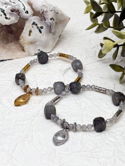 Armband "Oculus Lucis" | Labradorit | Silber & Gold | Edelstahl