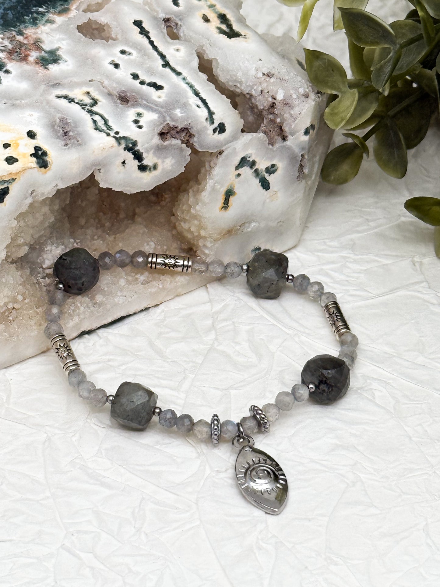 Armband "Oculus Lucis" | Labradorit | Silber & Gold | Edelstahl