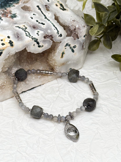 Armband "Oculus Lucis" | Labradorit | Silber & Gold | Edelstahl