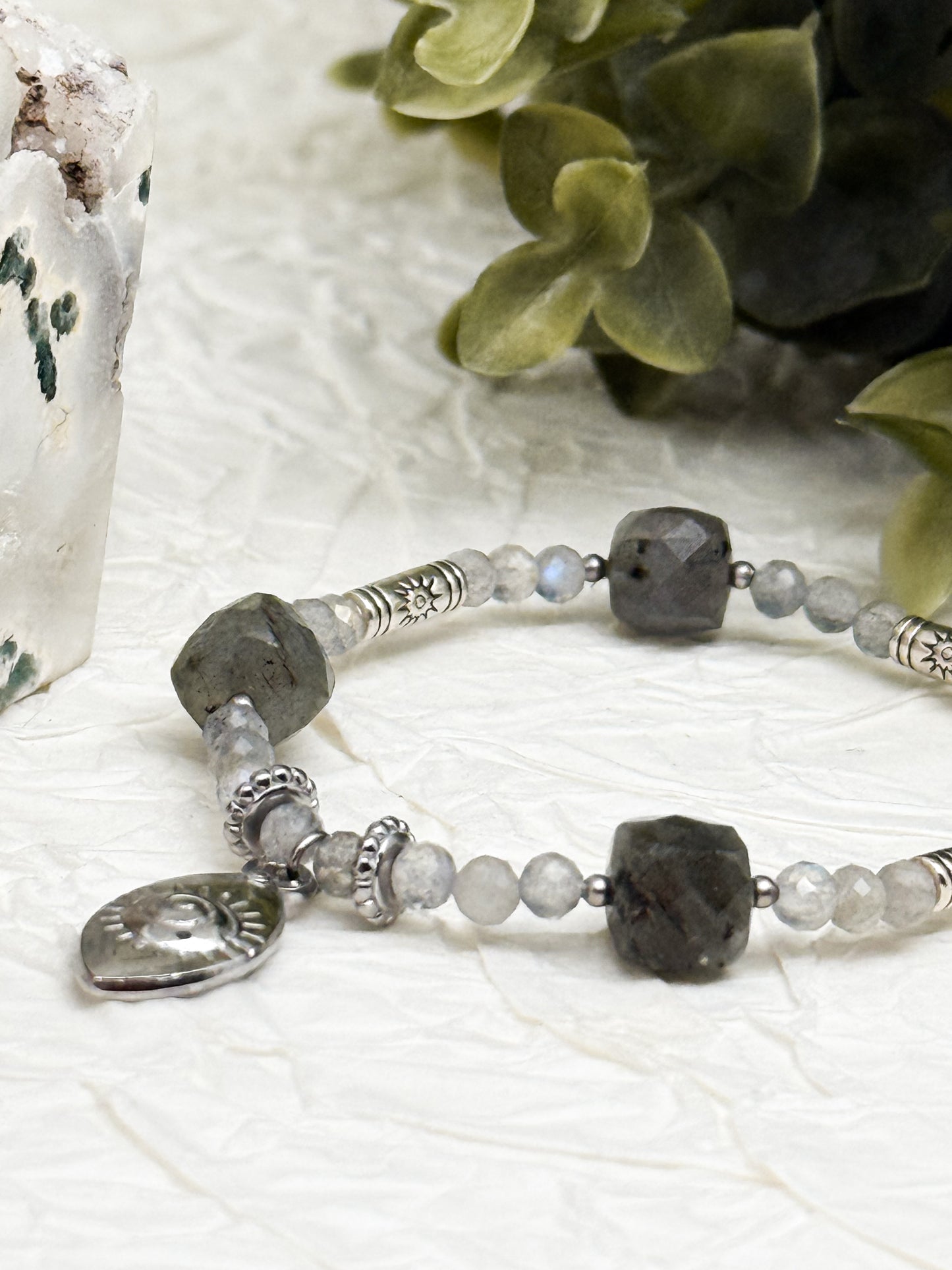 Armband "Oculus Lucis" | Labradorit | Silber & Gold | Edelstahl