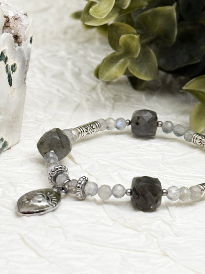 Armband "Oculus Lucis" | Labradorit | Silber & Gold | Edelstahl