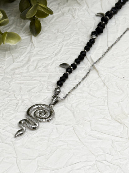 "Serpentis Luna" Perlenkette | Obsidian | Gold & Silber