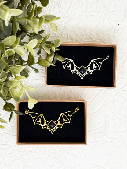 Moonbat Amulet Kette Gold & Silber | Mondstein, Labradorit, Amethyst & Obsidian | Edelstahl