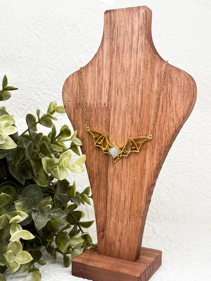 Moonbat Amulet Kette Gold & Silber | Mondstein, Labradorit, Amethyst & Obsidian | Edelstahl