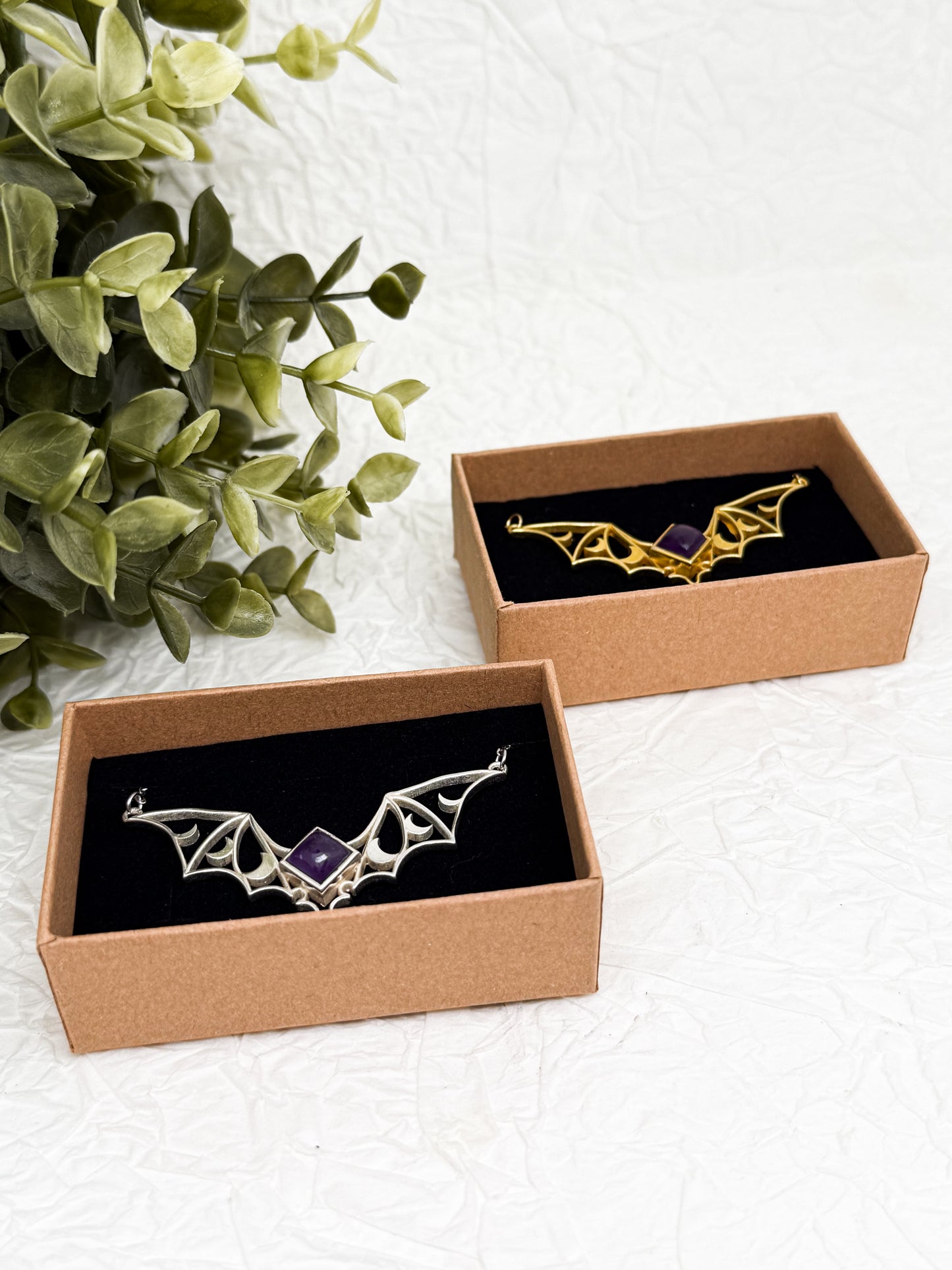 Moonbat Amulet Kette Gold & Silber | Mondstein, Labradorit, Amethyst & Obsidian | Edelstahl