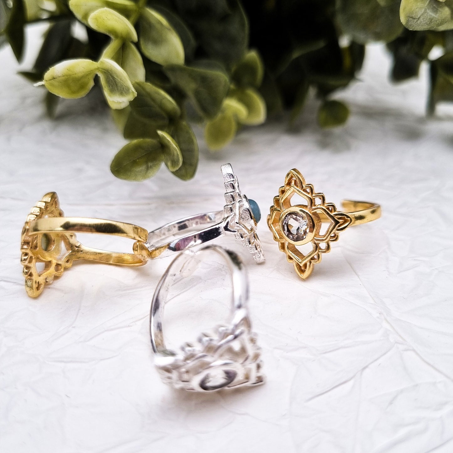 Royal flower of heaven Ring | Diamant - Aquamarin | Größenverstellbar