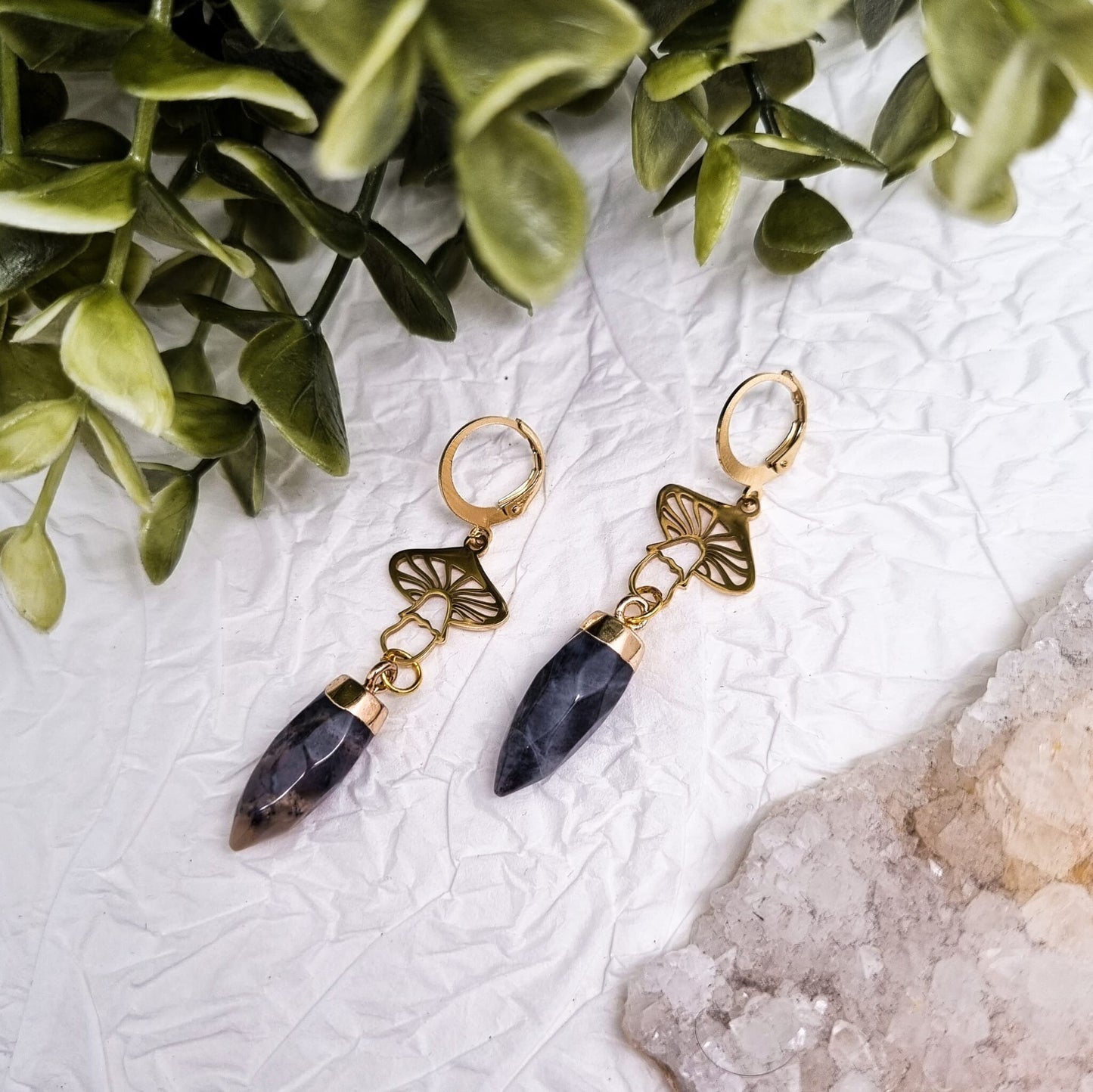 Pilzabenteuer | Blumenachat Ohrringe | Silber oder Gold