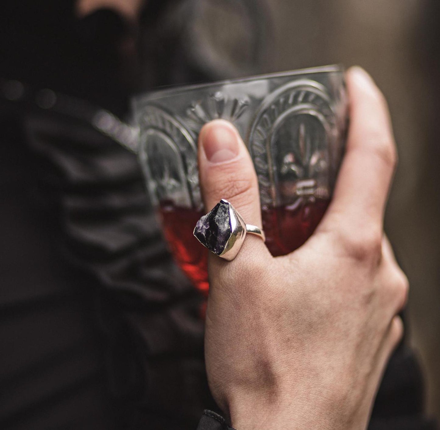 Amethyst Rohstein Ring | Gold und Silber | Größe 7