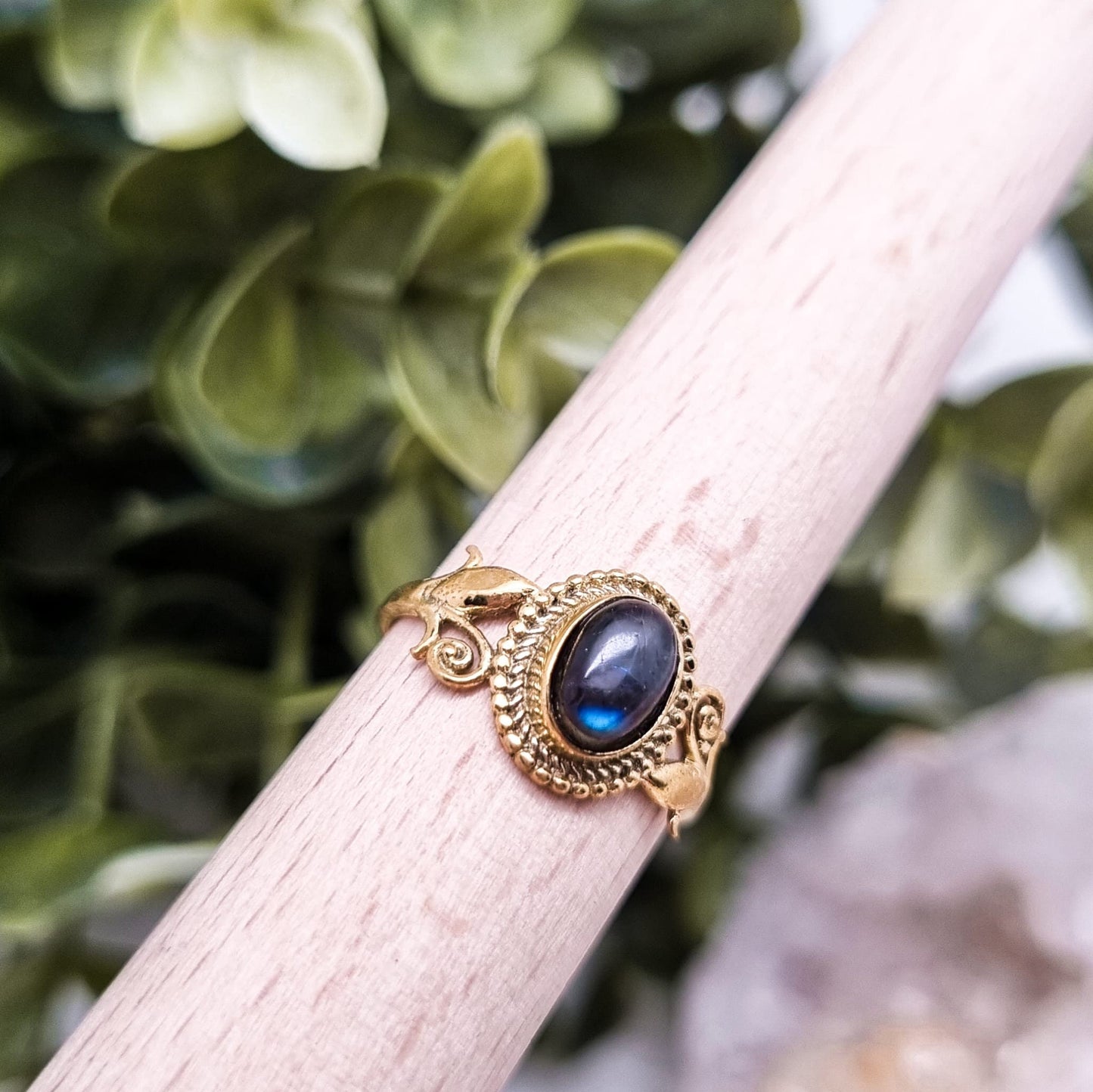 Blumiger Labradorit - Mondstein Ring | Gr. 5-7