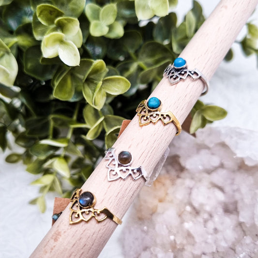 Oriental Crown Crystal Ring | Silber & Gold | Labradorit - Magnesit