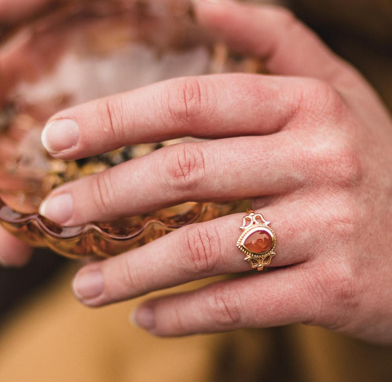 Drops of fire and water Ring | Mondstein - Karneol | Größenverstellbar