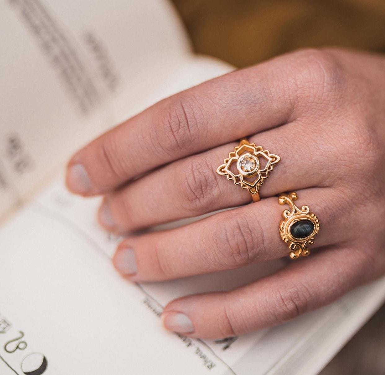 Royal flower of heaven Ring | Diamant - Aquamarin | Größenverstellbar