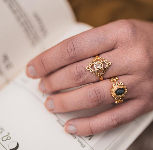 Royal flower of heaven Ring | Diamant - Aquamarin | Größenverstellbar