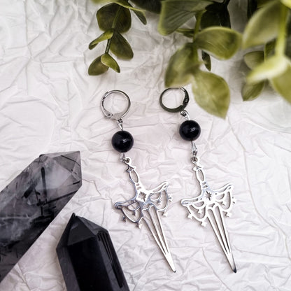 Magisches Schwert Ohrringe | Gold-Schimmer Obsidian | Gold und Silber