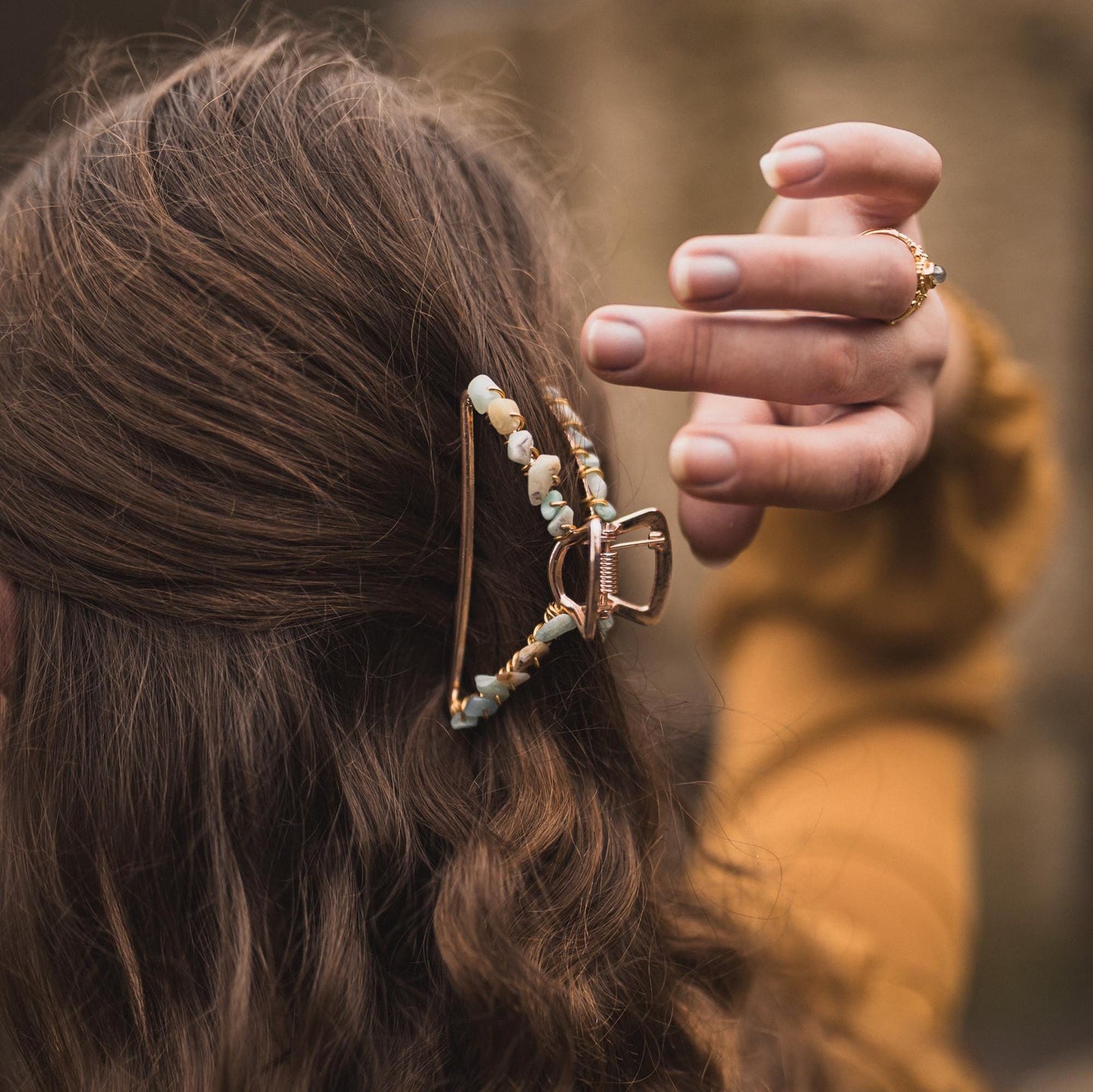 MINI Haarklammer Roségold mit Edelstein | Aquamarin, Aventurin, Amethyst, Sonnenstein, Mondstein, Granat, Tigerauge, Obsidian