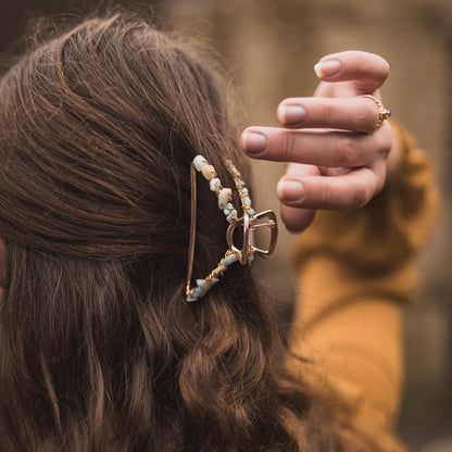 MINI Haarklammer Roségold mit Edelstein | Aquamarin, Aventurin, Amethyst, Sonnenstein, Mondstein, Granat, Tigerauge, Obsidian