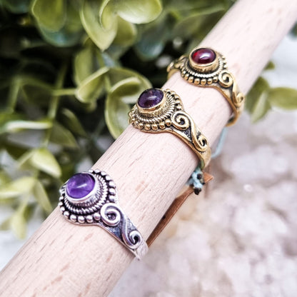 Granat - Amethyst Boho Ring | Gold & Silber | Gr. 7-8