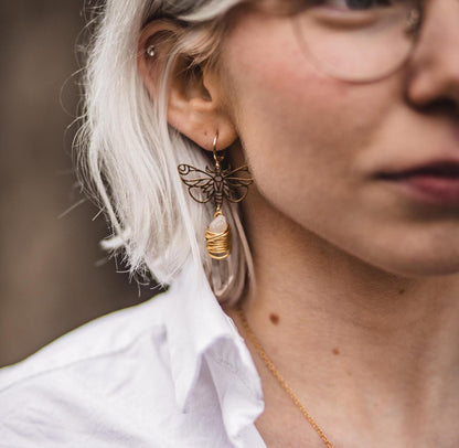 Schmetterling Ohrringe | Edelstahl | Bergkristall Anhänger