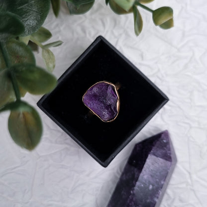 Amethyst Rohstein Ring | Gold und Silber | Größe 7