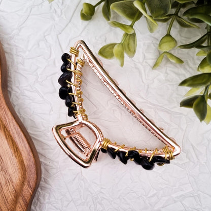 MINI Haarklammer Roségold mit Edelstein | Aquamarin, Aventurin, Amethyst, Sonnenstein, Mondstein, Granat, Tigerauge, Obsidian