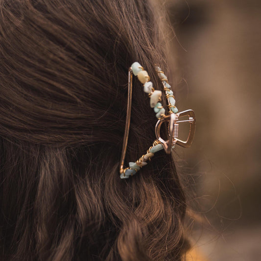 MINI Haarklammer Roségold mit Edelstein | Aquamarin, Aventurin, Amethyst, Sonnenstein, Mondstein, Granat, Tigerauge, Obsidian