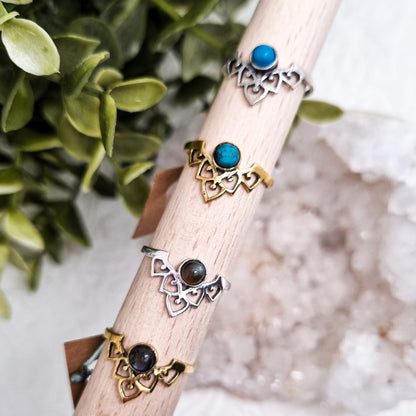 Oriental Crown Crystal Ring | Silber & Gold | Labradorit - Magnesit