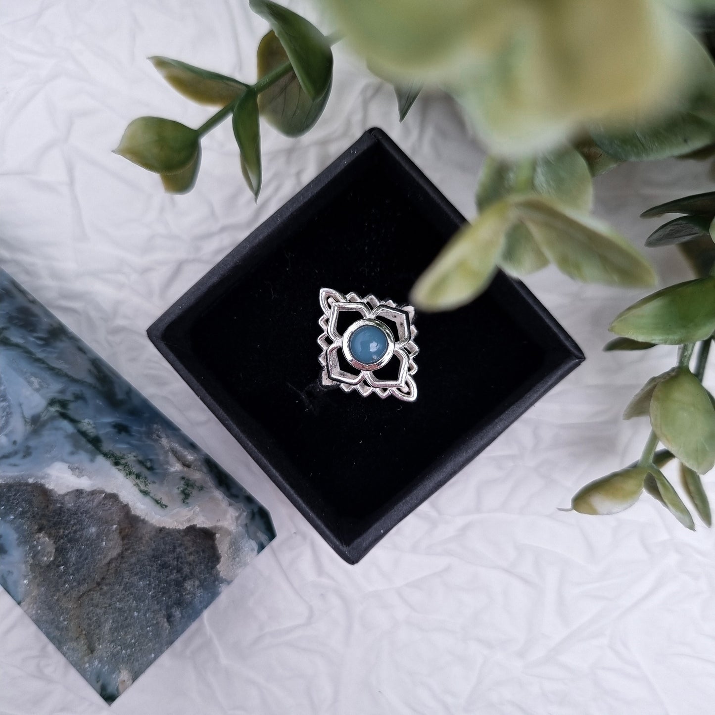 Royal flower of heaven Ring | Diamant - Aquamarin | Größenverstellbar