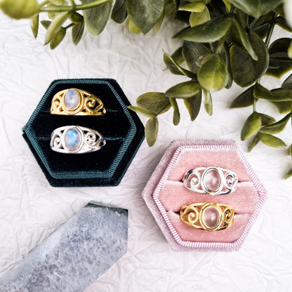 Balance of the world Ring Mondstein - Bergkristall | Größenverstellbar