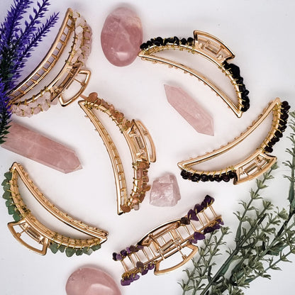 Mond-Haarklammer in Gold mit Edelsteinen