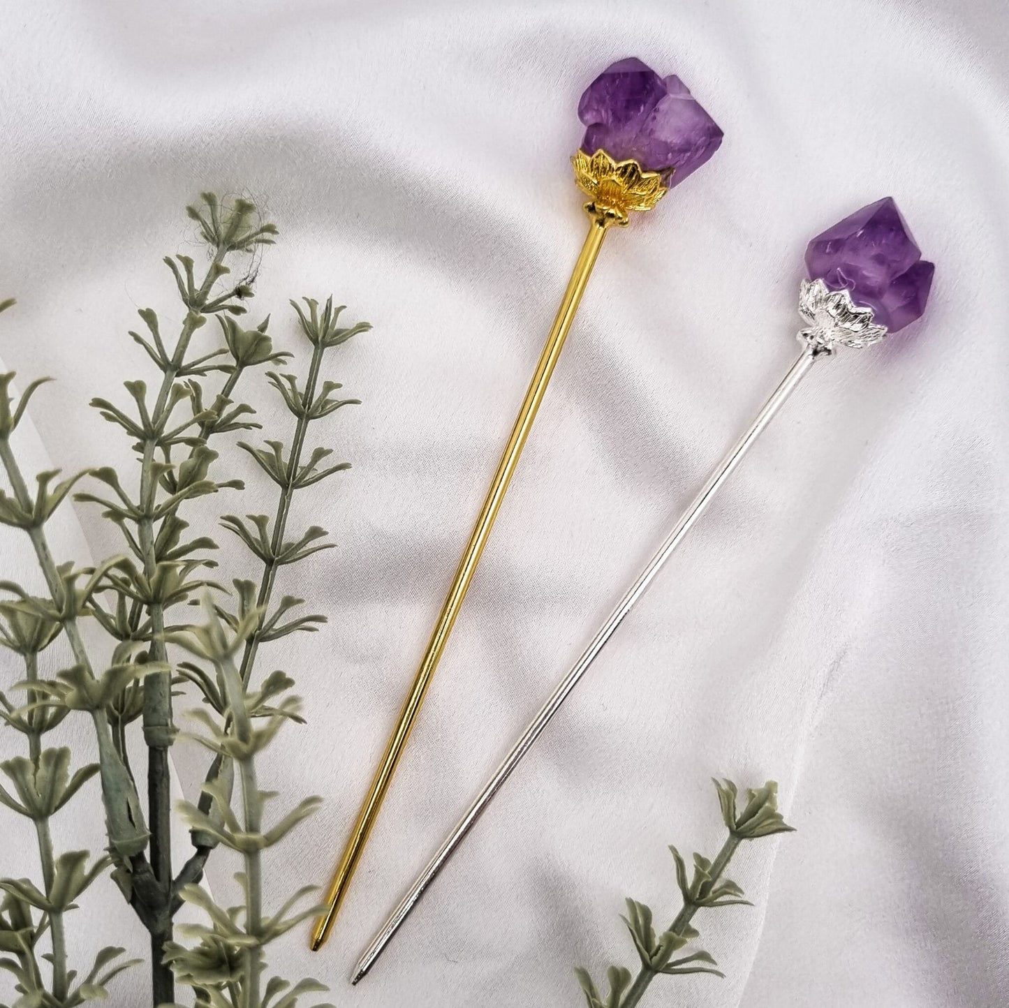 Haarnadeln mit Amethyst & Citrin | Gold und Silber