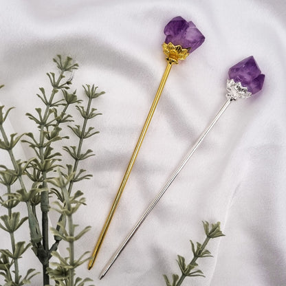 Haarnadeln mit Amethyst & Citrin | Gold und Silber