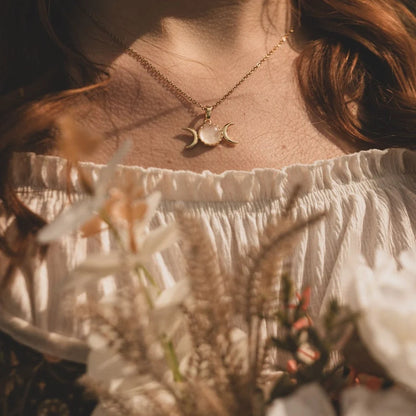 Mondphasen Wicca Kette | Bergkristall, Amethyst & Aventurin | Edelstahl