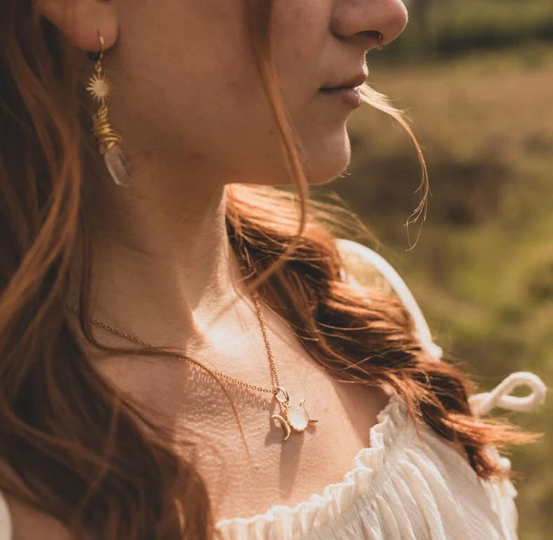 Mondphasen Wicca Kette | Bergkristall, Amethyst & Aventurin | Edelstahl