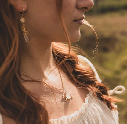 Mondphasen Wicca Kette | Bergkristall, Amethyst & Aventurin | Edelstahl