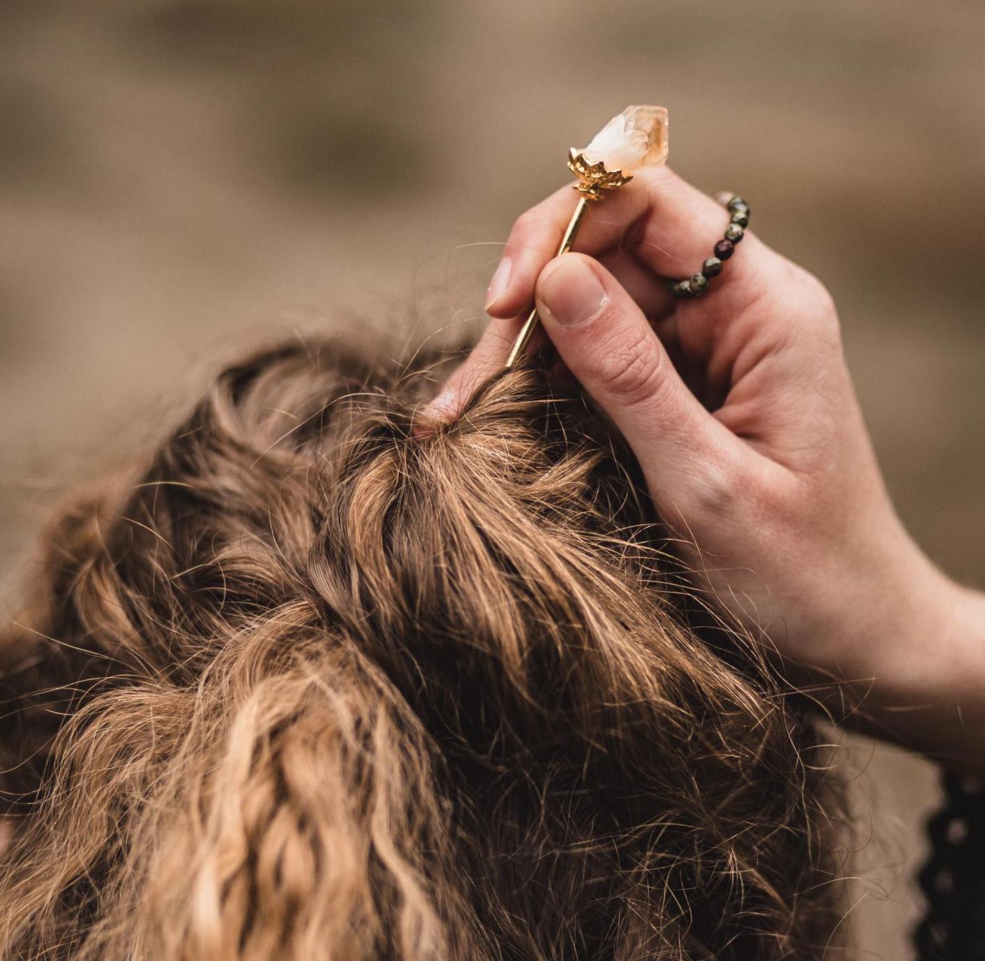 Haarnadeln mit Amethyst & Citrin | Gold und Silber