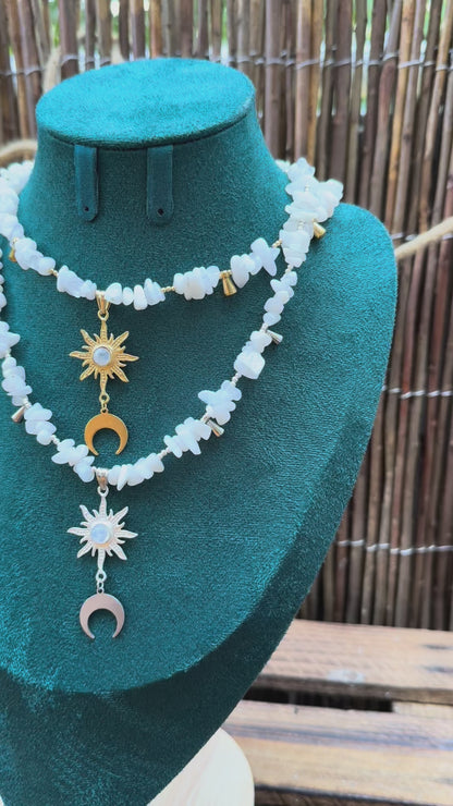 "Luna Solis" Mondstein Splitterkette | Gold & Silberli